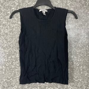 Carducci Black Ribbed Sleeveless Shell Top - Size Large - Cable Knit Accent